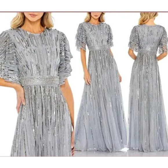 Mac Duggal Womens Blue Silver Embellished Formal‎ Long Gown Dress 93582 NWT - Picture 1 of 8